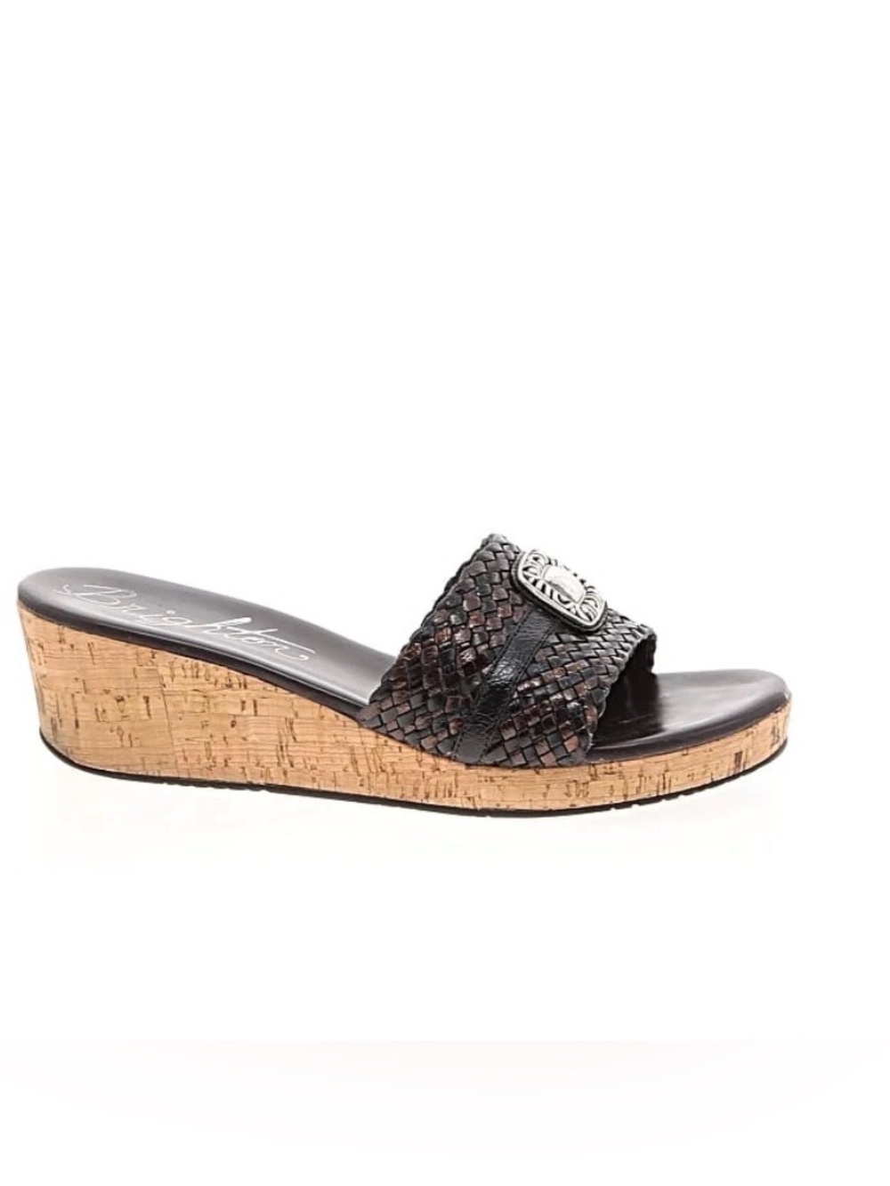 Brighton Hamlet Woven Leather Cork Wedge Sandals Size 7 Brown/Black